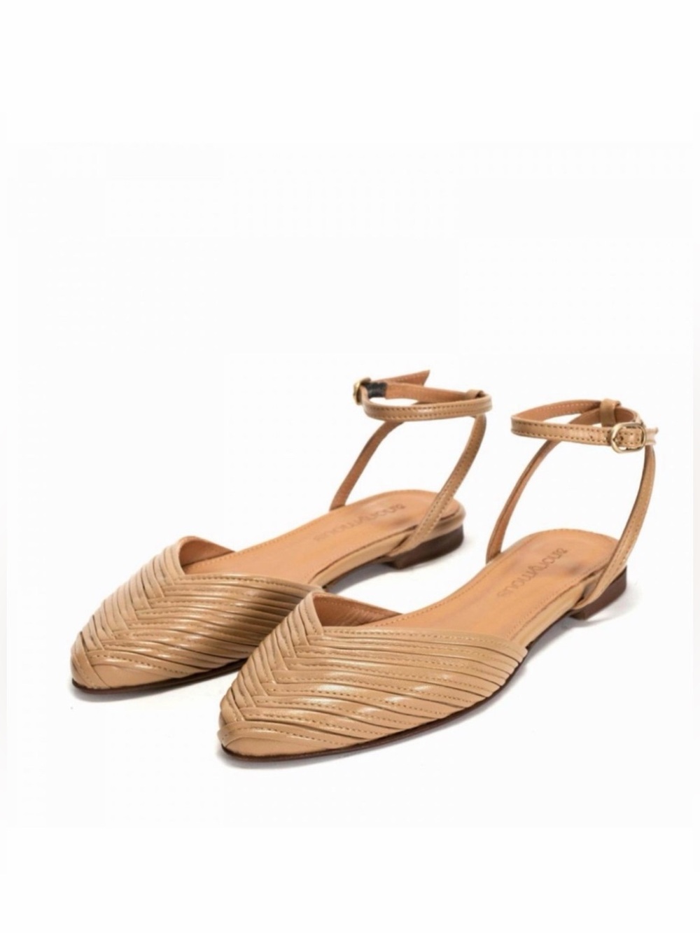 NWT RARE Anonymous Copenhagen Givia 10 Shiny Lamb Flat Sandal - Stone